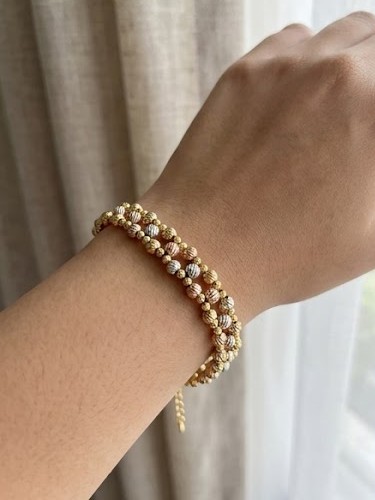 925 Sterling Silver Tri-Color Multi-Strand Beaded Bracelet High Polish Premium Yellow and Rose Gold Finish Everyday Jewellery