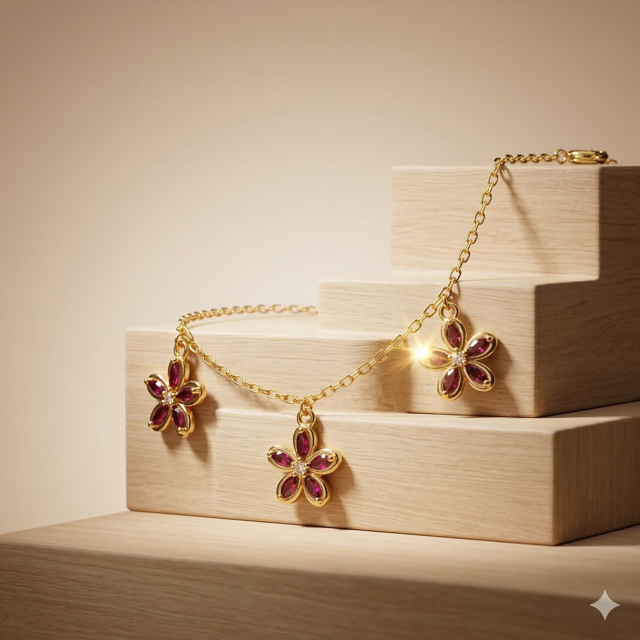 925 Sterling Silver Pink Floral Charm Bracelet with Premium Gold Finish Fashion Jewellery