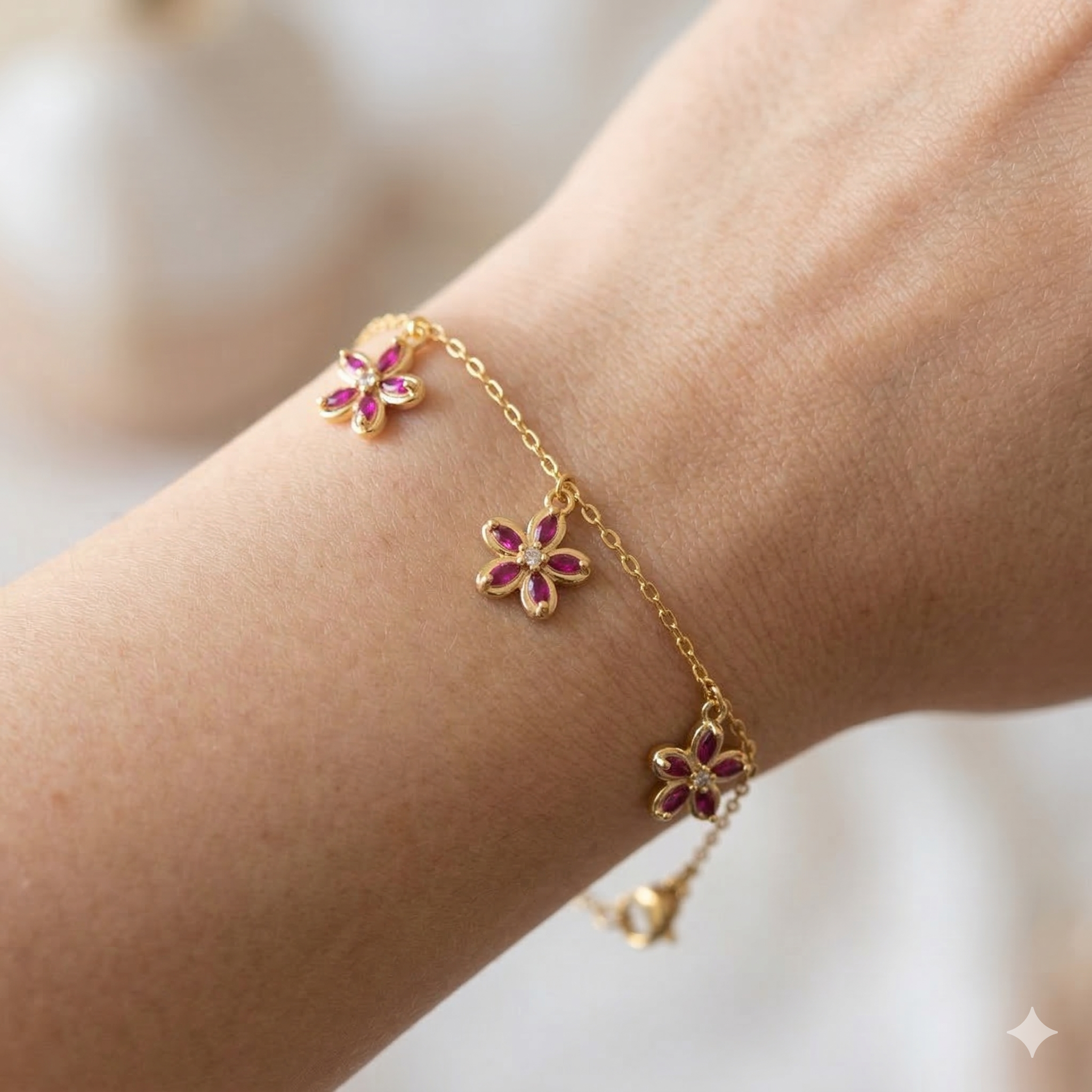 925 Sterling Silver Pink Floral Charm Bracelet with Premium Gold Finish Fashion Jewellery