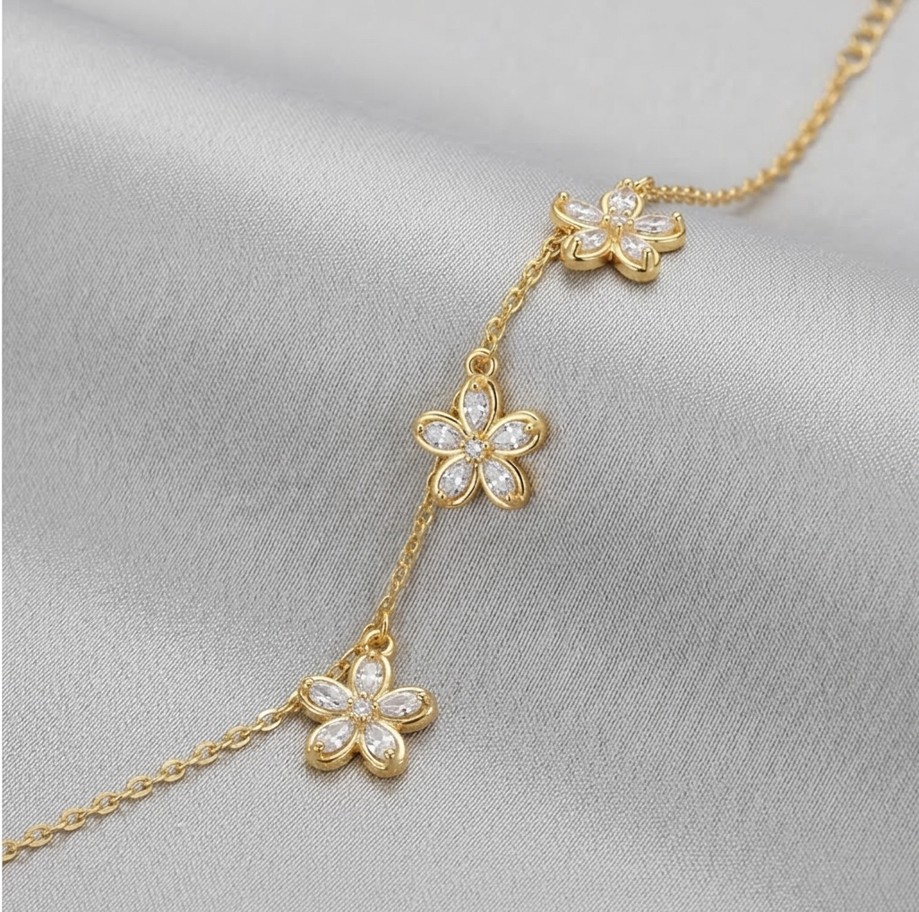 925 Sterling Silver Floral Link Bracelet with Premium Gold Finish Fine Jewellery for Women