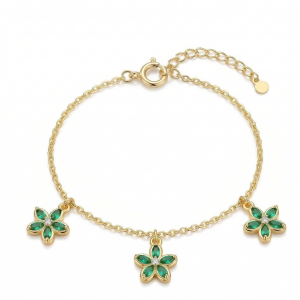 925 Sterling Silver Green Floral Charm Bracelet with Premium Gold Finish Classic Jewellery