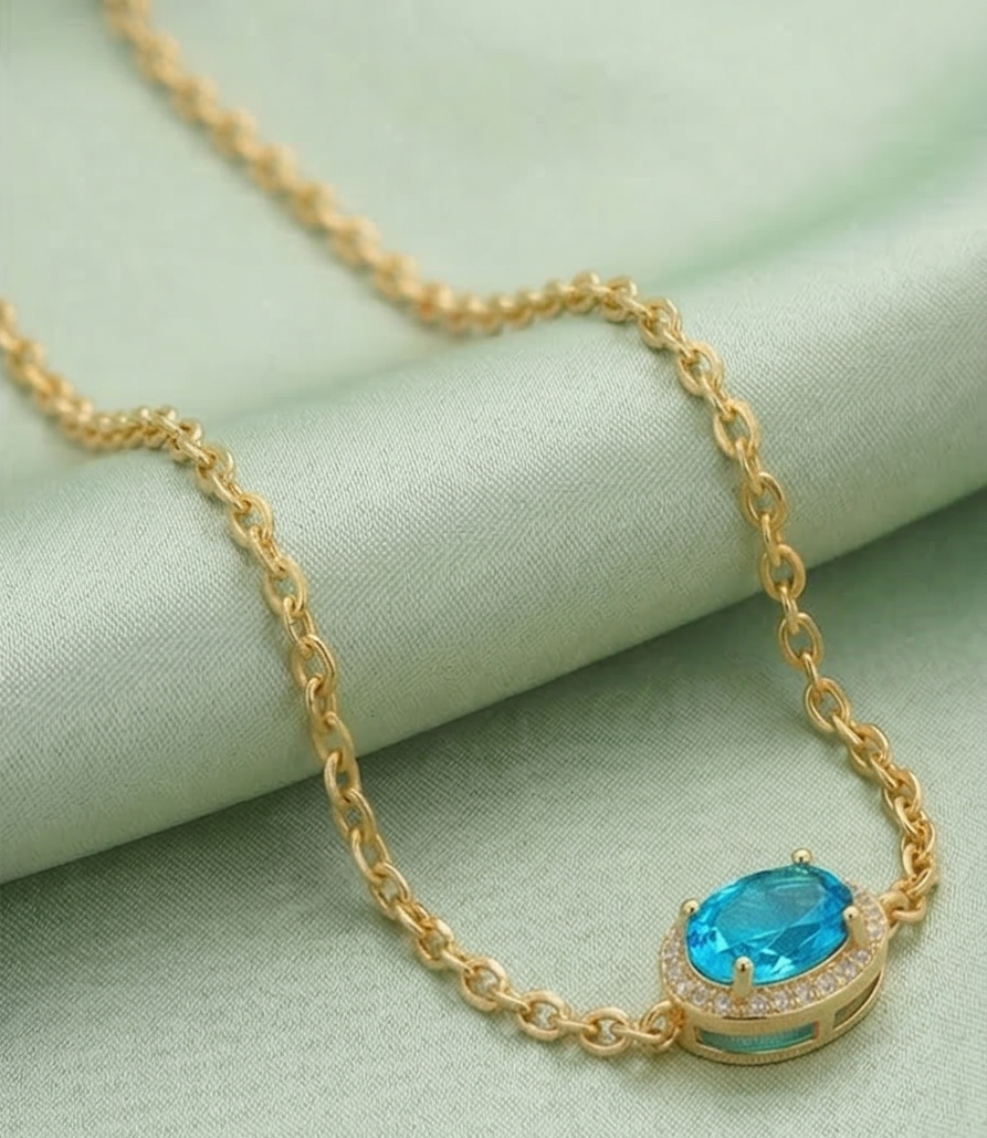 925 Sterling Silver Blue Oval Halo Bracelet with Premium Gold Finish Fine Jewellery
