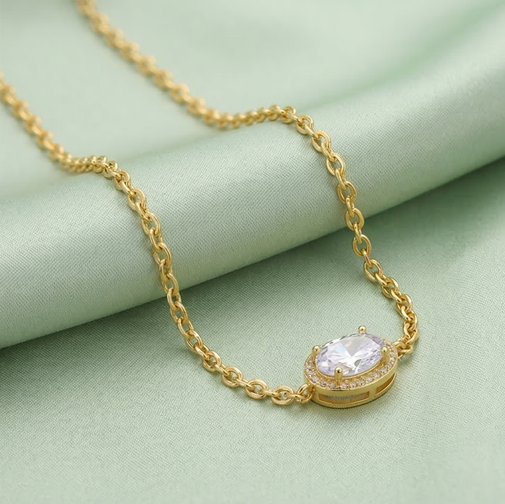 925 Sterling Silver Oval Halo Bracelet with Premium Gold Finish Minimalist Jewellery