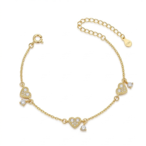925 Sterling Silver Pave Heart Bracelet with Premium Gold Finish Romantic Jewellery