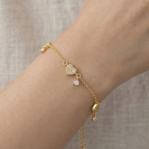 925 Sterling Silver Pave Heart Bracelet with Premium Gold Finish Romantic Jewellery