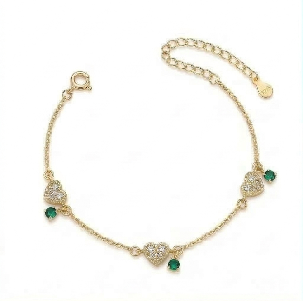 925 Sterling Silver Gold Plated Heart Charm Bracelet Premium Jewellery for Women