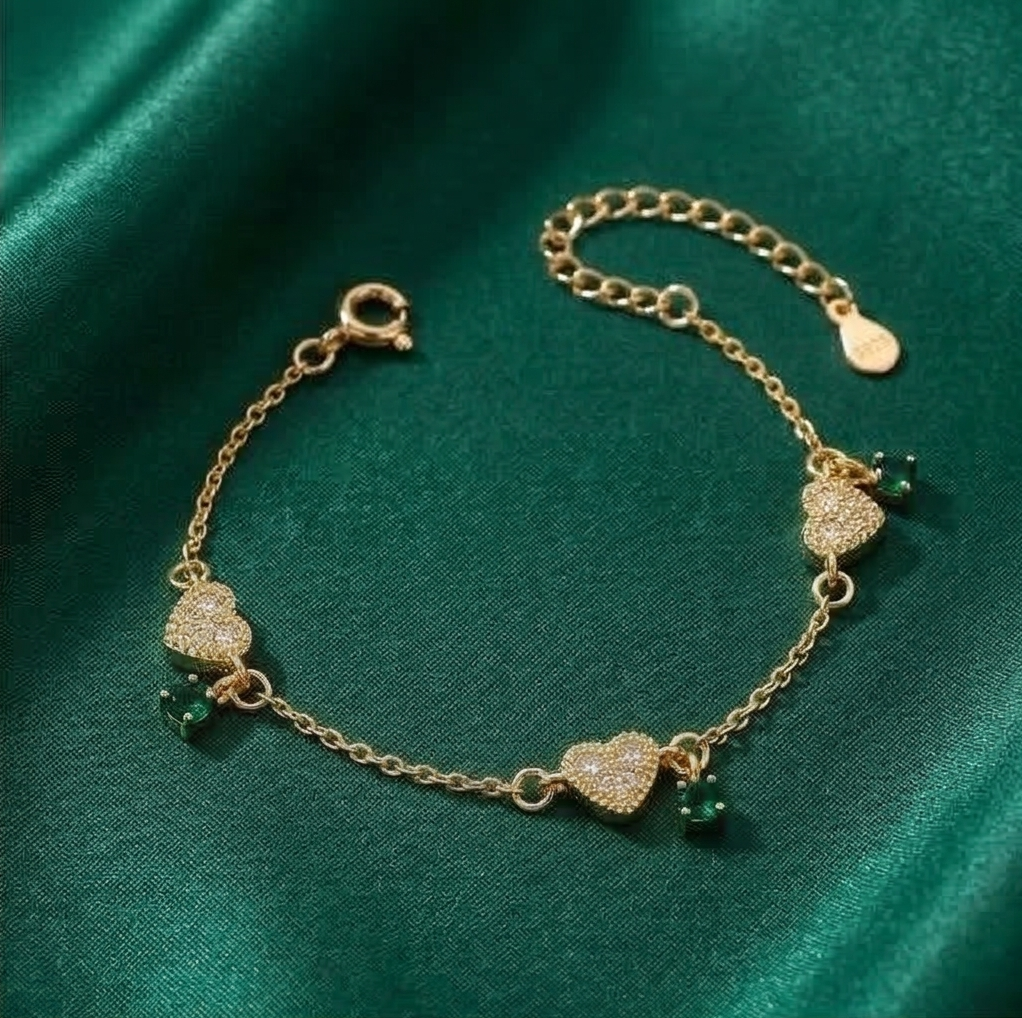 925 Sterling Silver Gold Plated Heart Charm Bracelet Premium Jewellery for Women