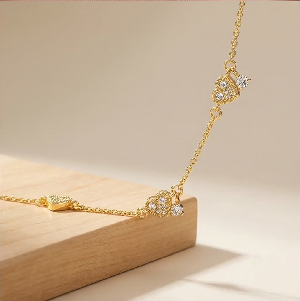 925 Sterling Silver Pave Heart Bracelet with Premium Gold Finish Romantic Jewellery
