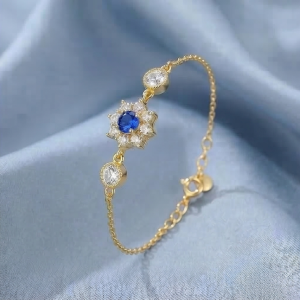 925 Sterling Silver Gold Plated Blue Floral Bracelet Premium Jewellery for Women