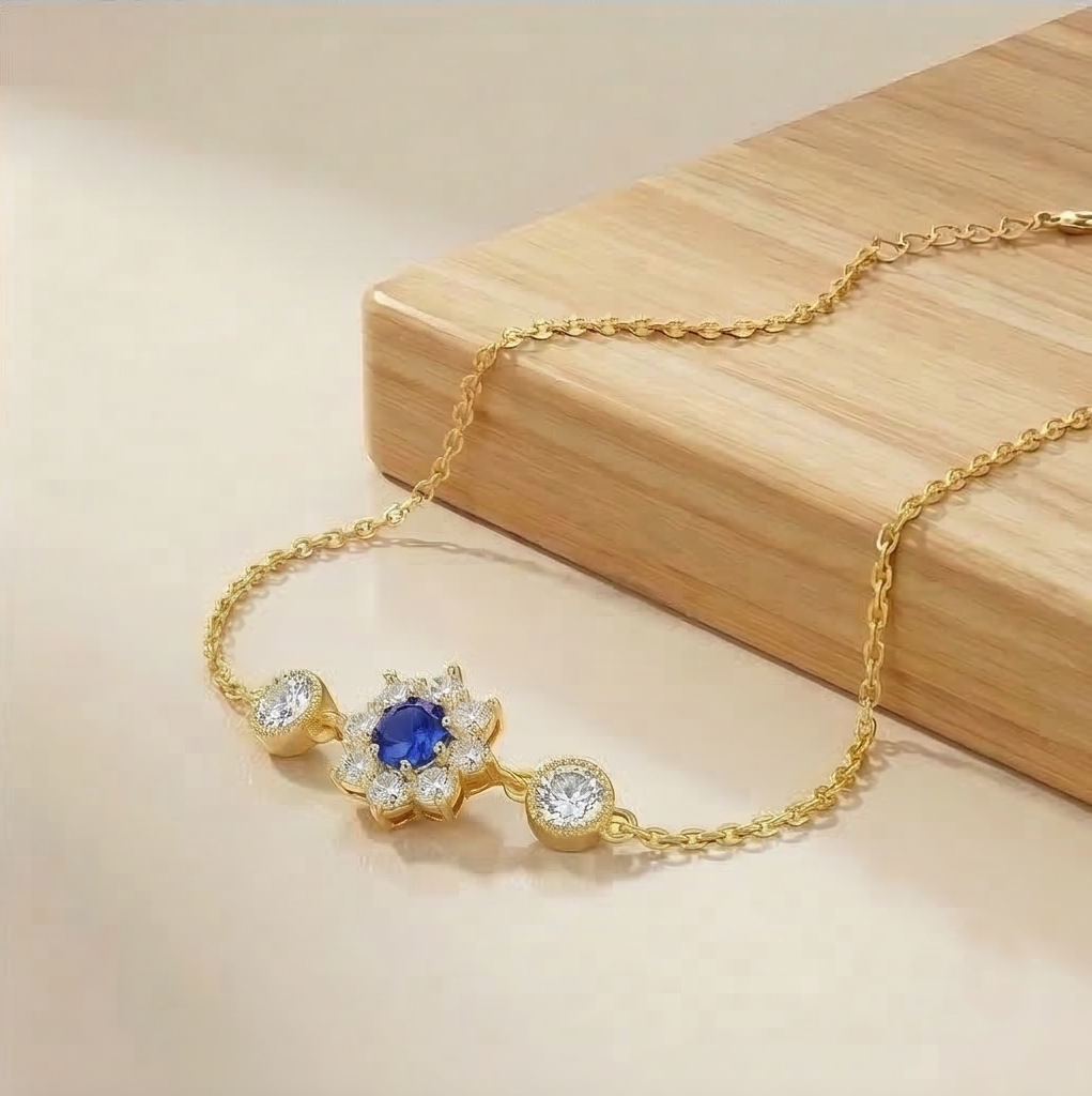 925 Sterling Silver Gold Plated Blue Floral Bracelet Premium Jewellery for Women