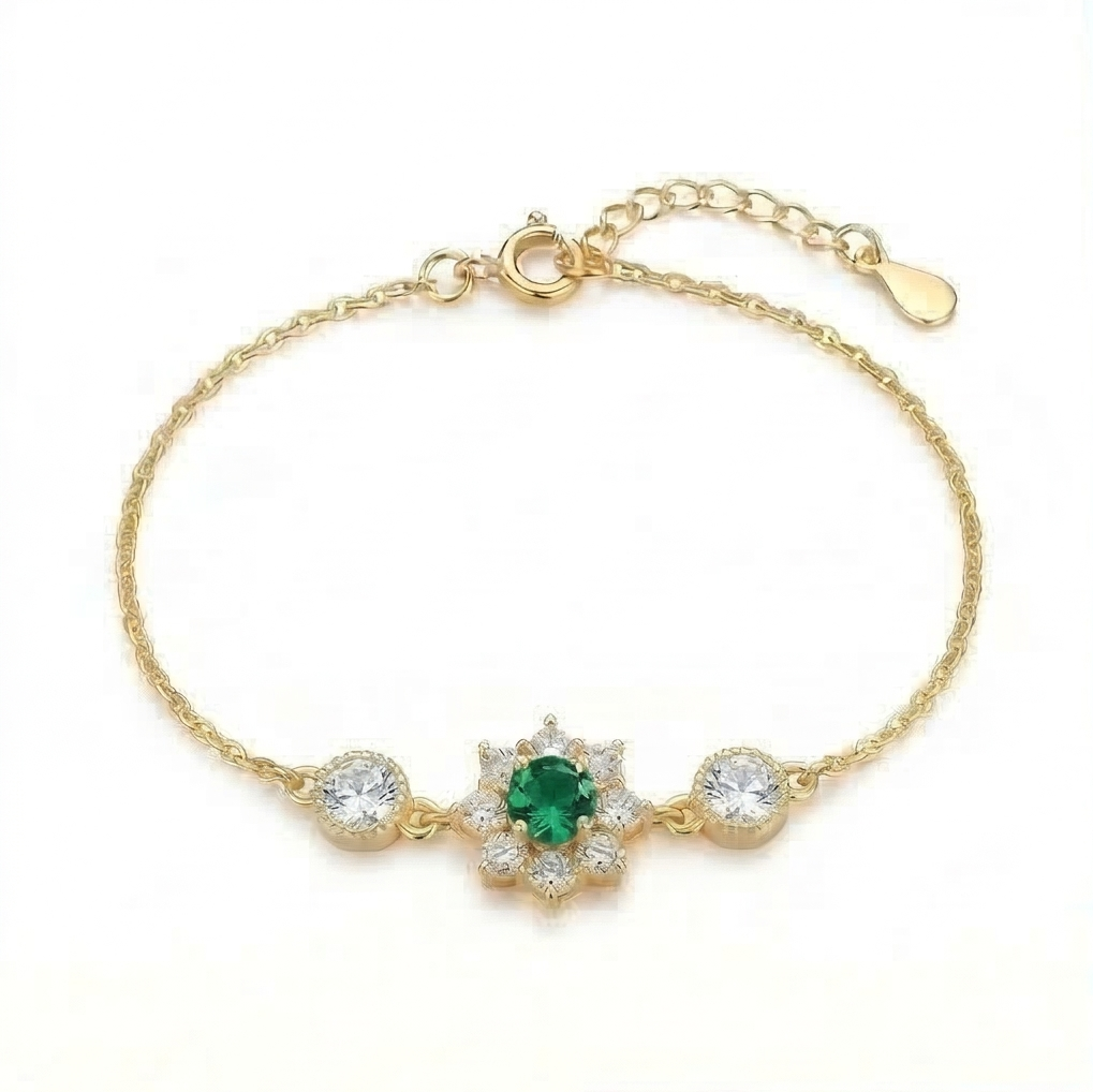 925 Sterling Silver Gold Plated Green Floral Bracelet Premium Jewellery for Women