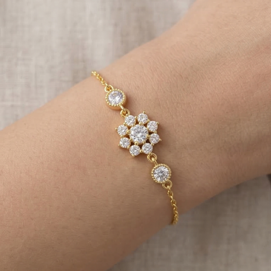 925 Sterling Silver Gold Plated Floral Cluster Bracelet Premium Jewellery for Women