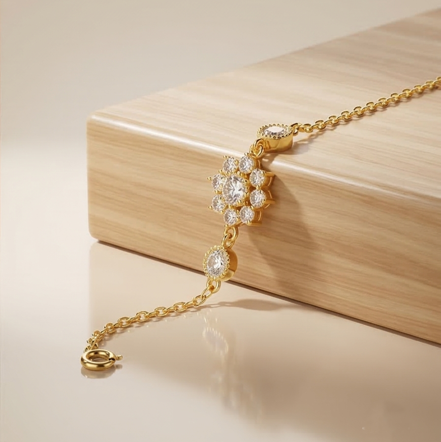 925 Sterling Silver Gold Plated Floral Cluster Bracelet Premium Jewellery for Women