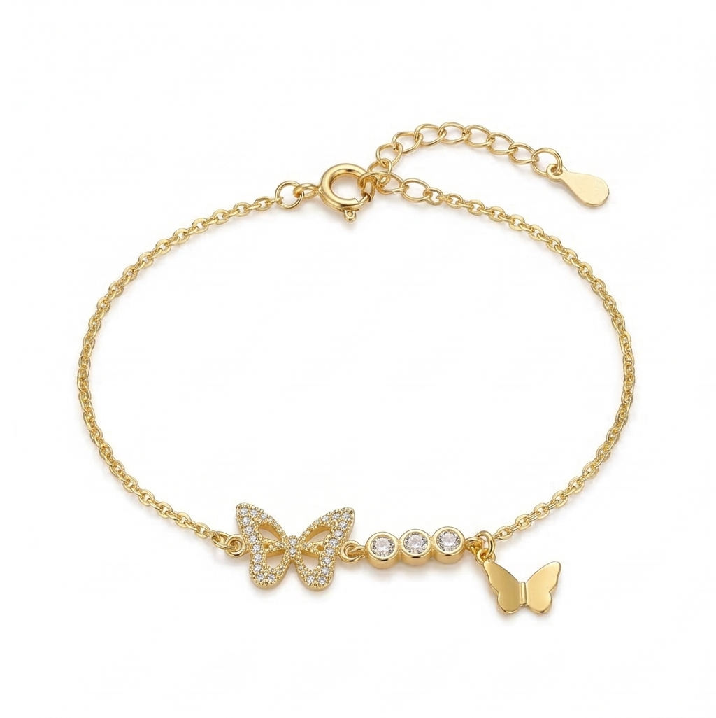 925 Sterling Silver Gold Plated Butterfly Charm Bracelet Premium Jewellery for Women
