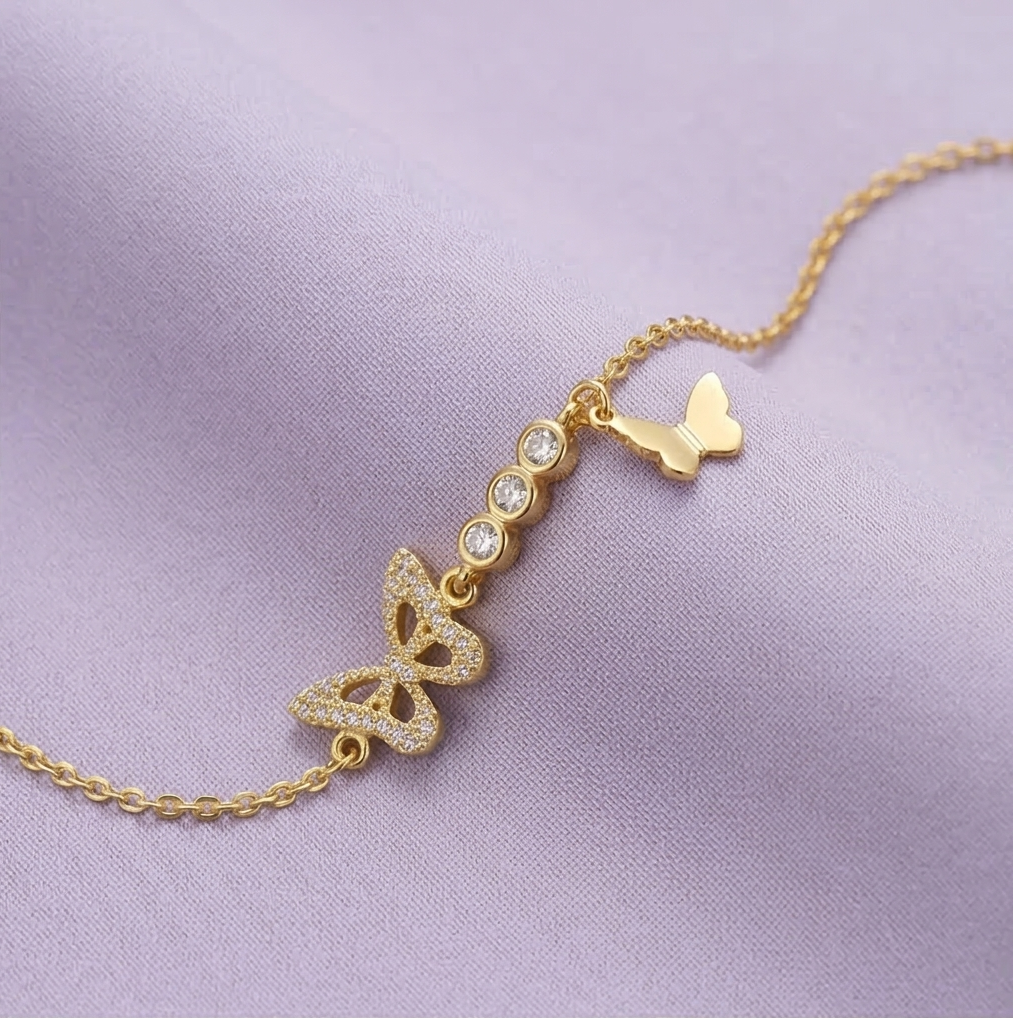 925 Sterling Silver Gold Plated Butterfly Charm Bracelet Premium Jewellery for Women