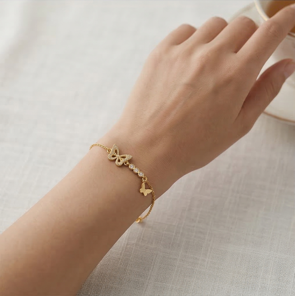 925 Sterling Silver Gold Plated Butterfly Charm Bracelet Premium Jewellery for Women