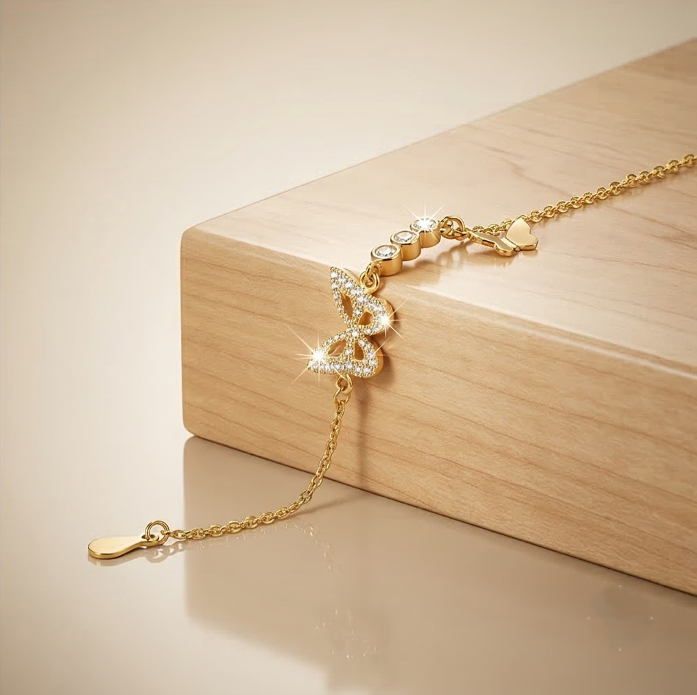 925 Sterling Silver Gold Plated Butterfly Charm Bracelet Premium Jewellery for Women