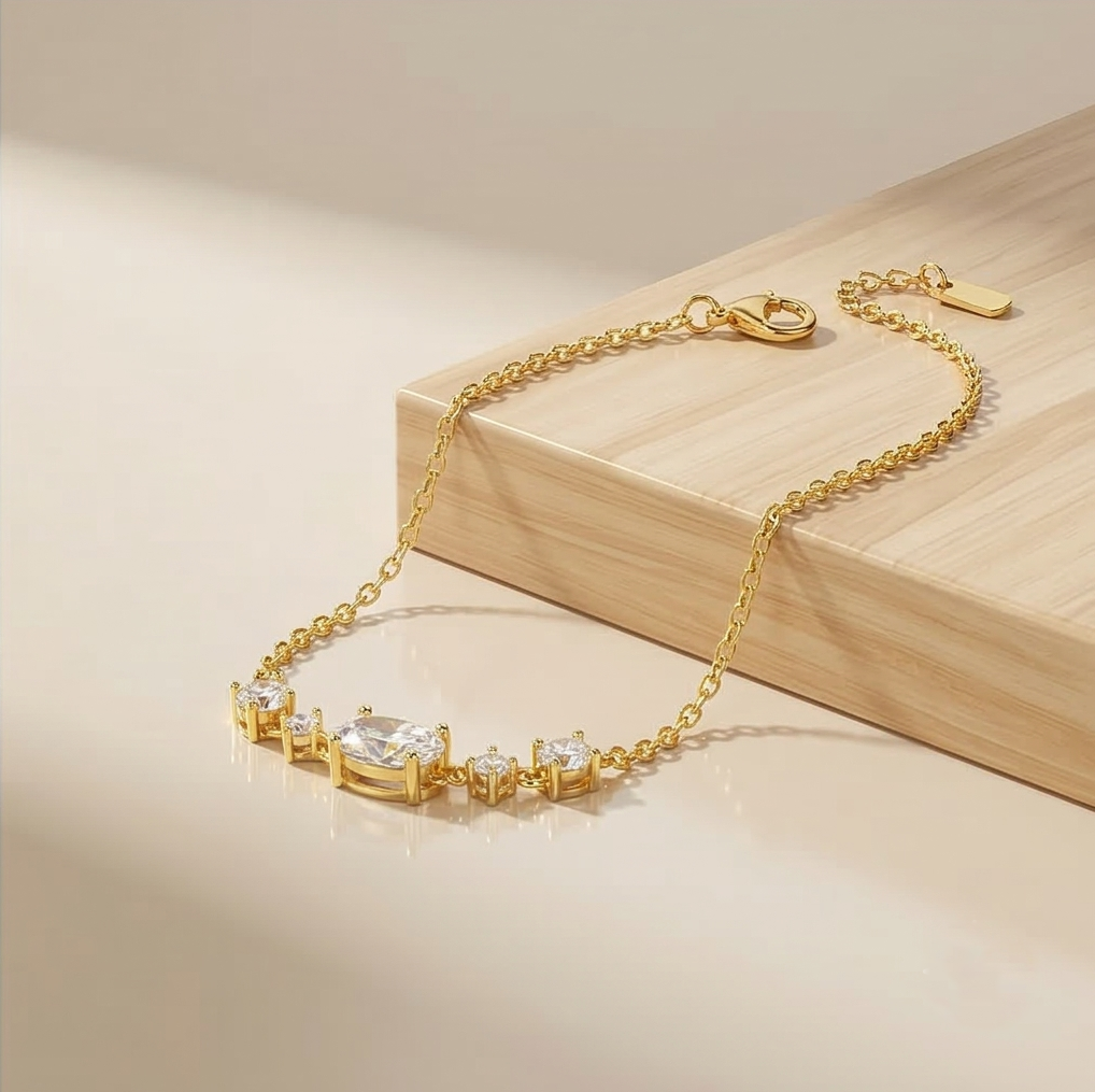 925 Sterling Silver Gold Plated Oval Centerpiece Bracelet Premium Jewellery for Women