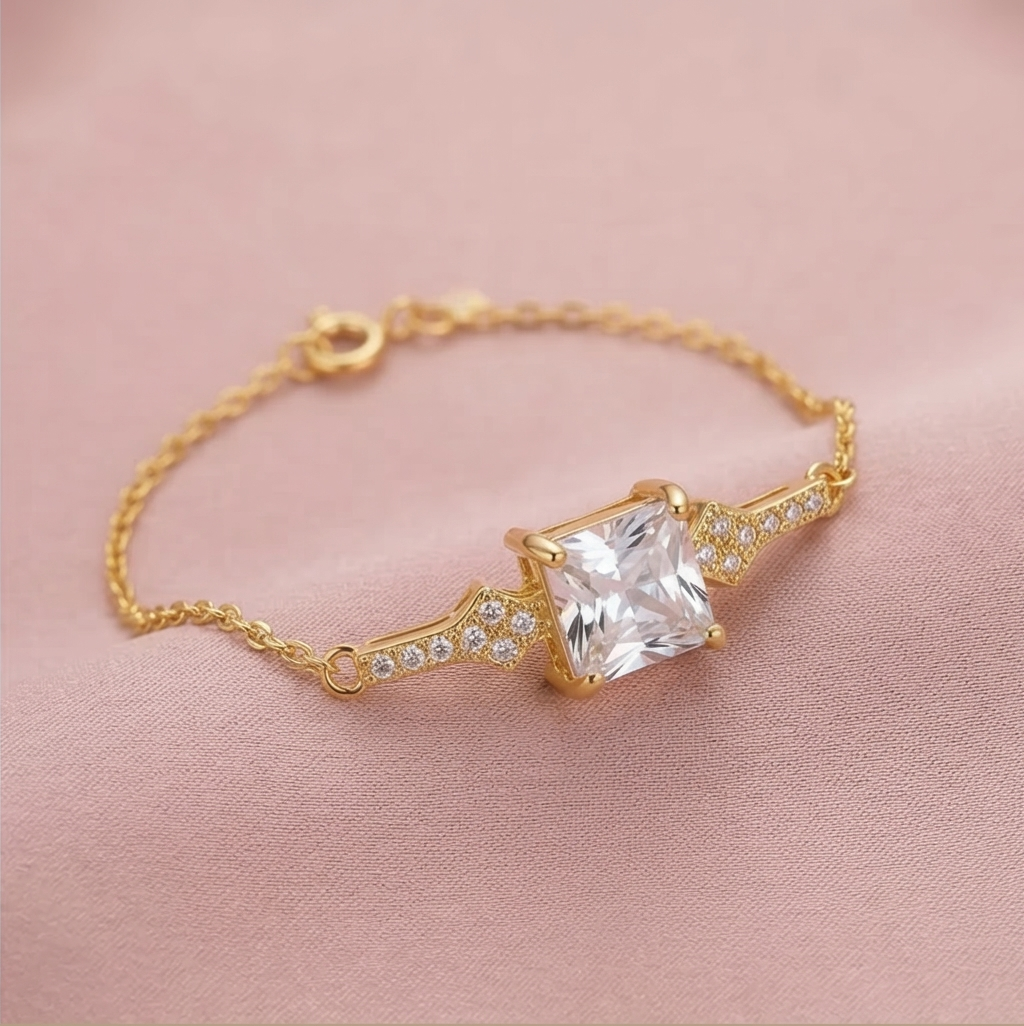 925 Sterling Silver Gold Plated Square Centerpiece Bracelet Premium Jewellery for Women