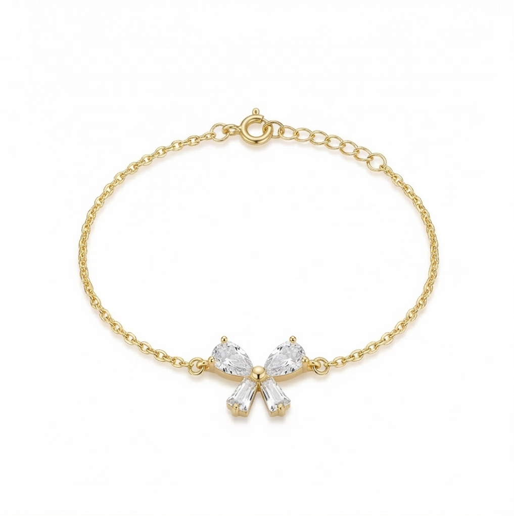 925 Sterling Silver Ribbon Bow Bracelet in Gold Finish Dainty Premium Jewellery for Women