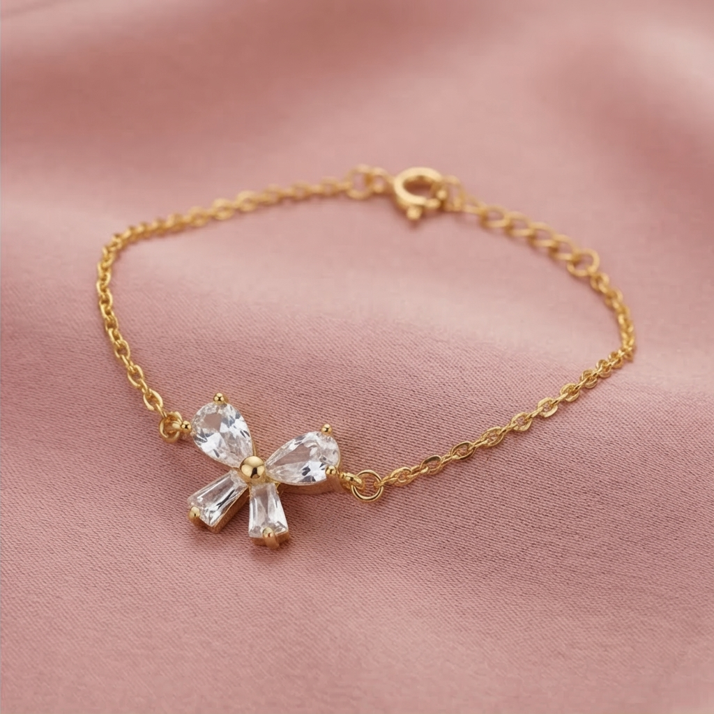 925 Sterling Silver Ribbon Bow Bracelet in Gold Finish Dainty Premium Jewellery for Women