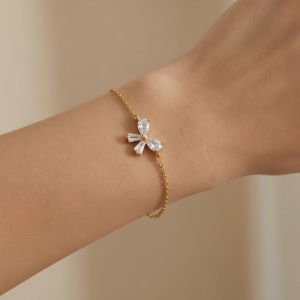 925 Sterling Silver Ribbon Bow Bracelet in Gold Finish Dainty Premium Jewellery for Women