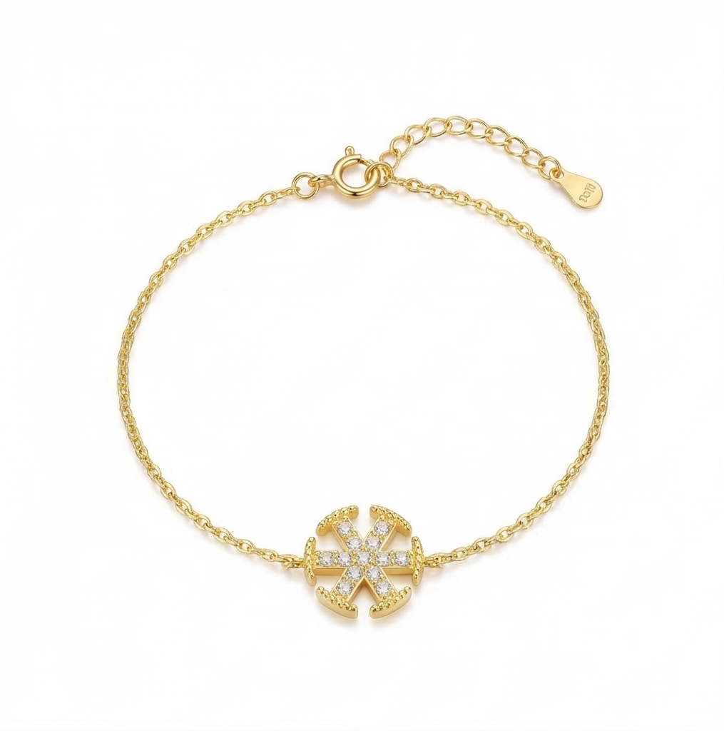 925 Sterling Silver Geometric Starburst Bracelet in Premium Gold Finish Premium Jewellery for Women