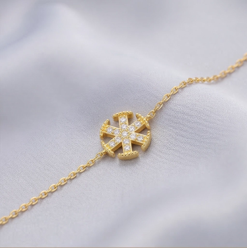925 Sterling Silver Geometric Starburst Bracelet in Premium Gold Finish Premium Jewellery for Women