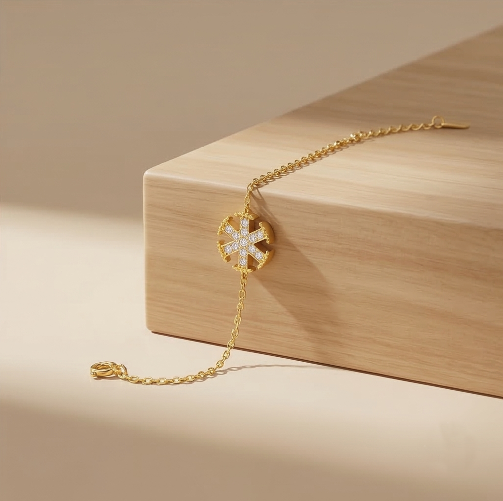 925 Sterling Silver Geometric Starburst Bracelet in Premium Gold Finish Premium Jewellery for Women