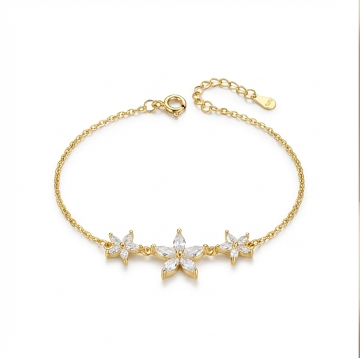 925 Sterling Silver Floral Cluster Bracelet in Premium Gold Finish Elegant Jewellery for Women