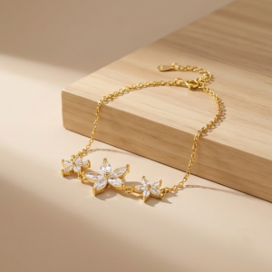 925 Sterling Silver Floral Cluster Bracelet in Premium Gold Finish Elegant Jewellery for Women