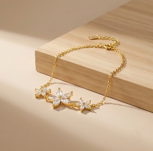 925 Sterling Silver Floral Cluster Bracelet in Premium Gold Finish Elegant Jewellery for Women