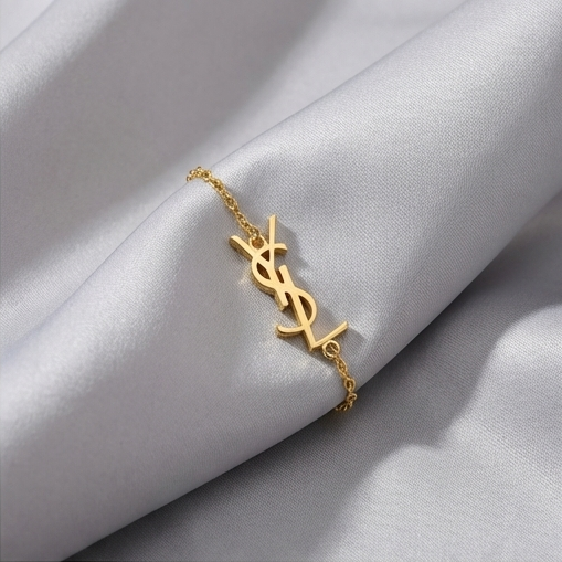 925 Sterling Silver Abstract Monogram Bracelet in Premium Gold Finish Minimalist Jewellery for Women