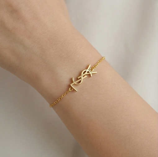 925 Sterling Silver Abstract Monogram Bracelet in Premium Gold Finish Minimalist Jewellery for Women