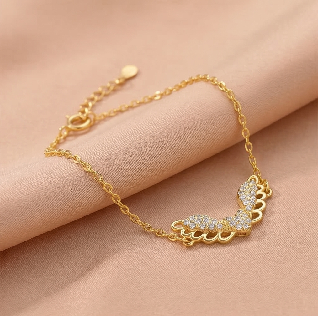 925 Sterling Silver Angel Wing Bracelet in Premium Gold Finish Ethereal Jewellery for Women