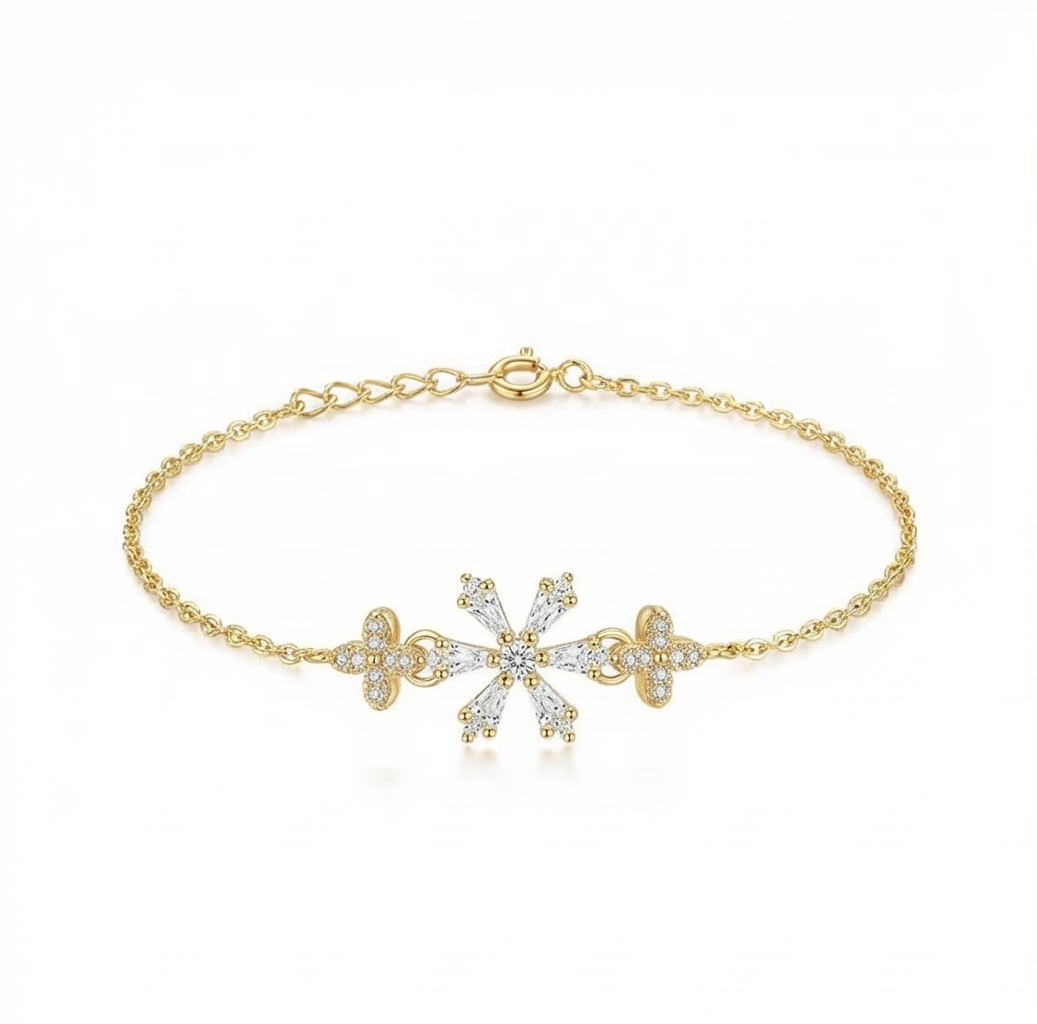 925 Sterling Silver Intricate Floral Starburst Bracelet in Premium Gold Finish Festive Jewellery for Women