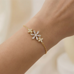 925 Sterling Silver Intricate Floral Starburst Bracelet in Premium Gold Finish Festive Jewellery for Women