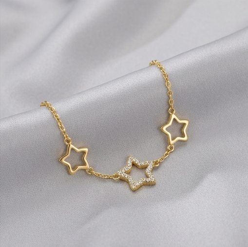 925 Sterling Silver Gold Plated Open Star Charm Bracelet Minimalist Premium Jewellery for Women