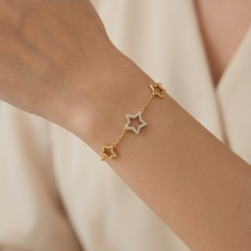 925 Sterling Silver Gold Plated Open Star Charm Bracelet Minimalist Premium Jewellery for Women