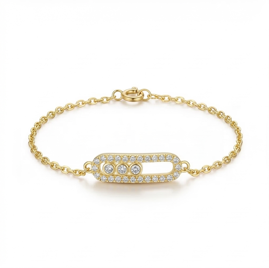 925 Sterling Silver Gold Plated Oval Halo Station Bracelet Premium Jewellery for Women