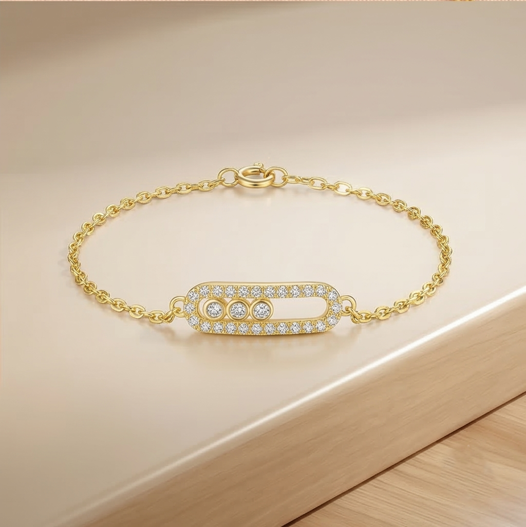925 Sterling Silver Gold Plated Oval Halo Station Bracelet Premium Jewellery for Women