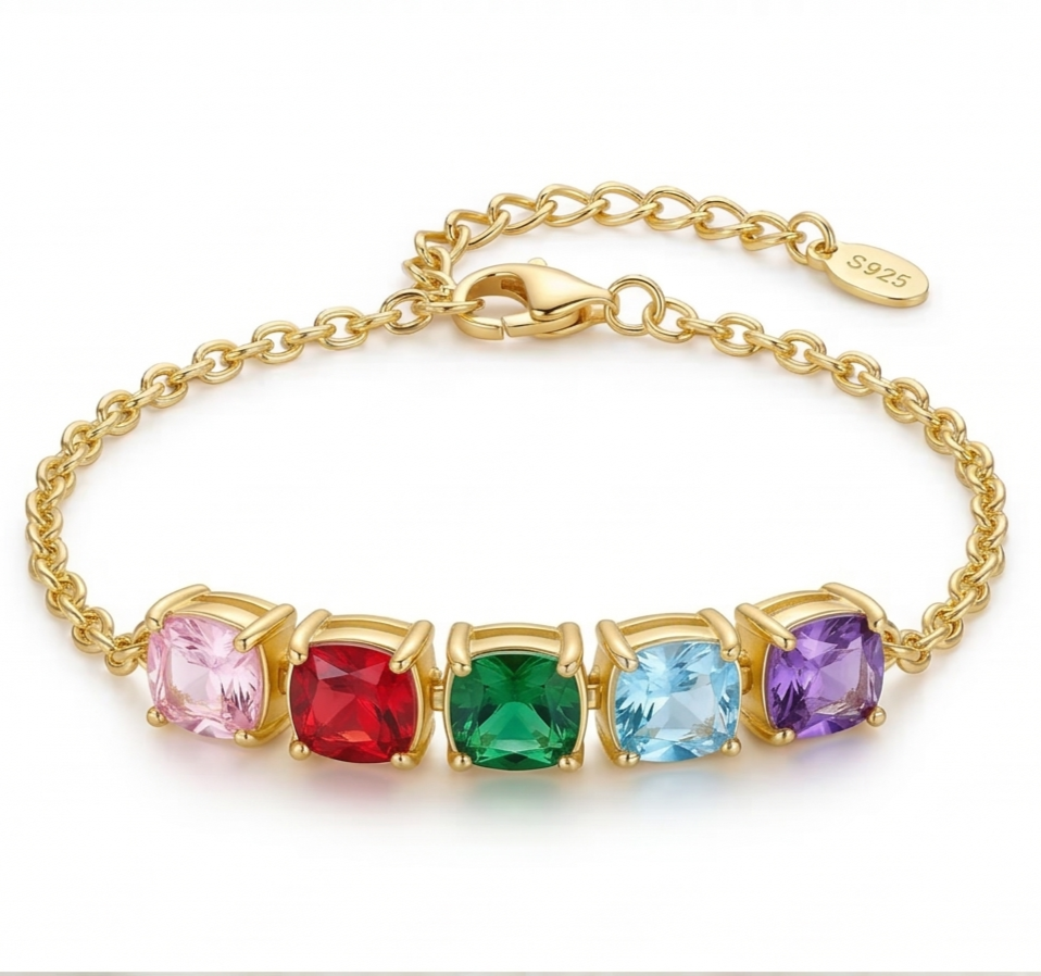 925 Sterling Silver Gold Plated Multi-Color Cushion Gem Premium Jewellery for Women