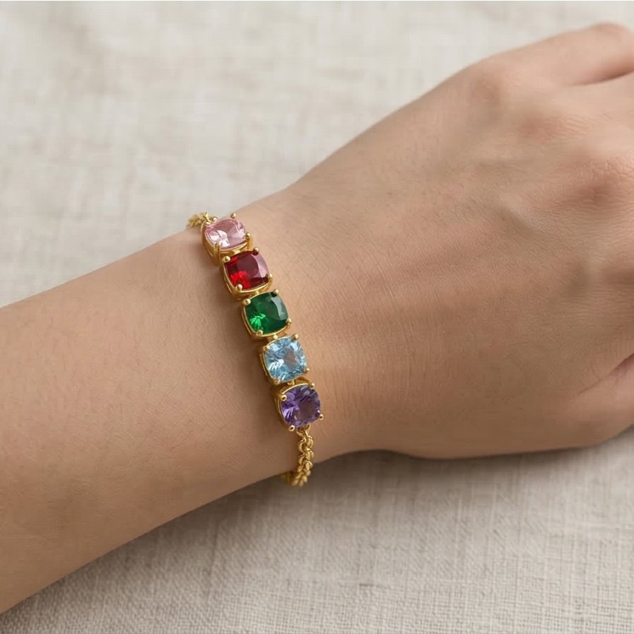 925 Sterling Silver Gold Plated Multi-Color Cushion Gem Premium Jewellery for Women
