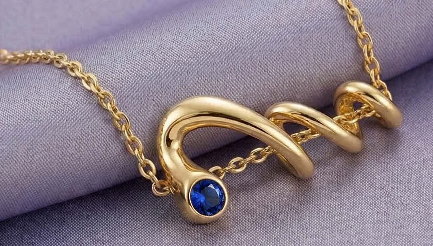 925 Sterling Silver Gold Plated Twisted Wave Blue Stone Pendant Necklace Women's Jewellery