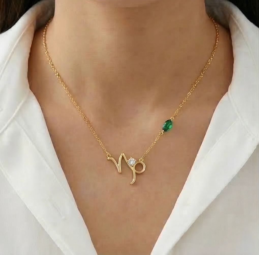 925 Sterling Silver Capricorn Zodiac Sign Pendant Necklace Jewellery with Gold Finish