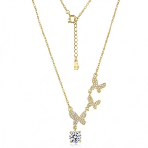 925 Sterling Silver Ascending Butterfly Pendant Necklace Jewellery with Gold Finish