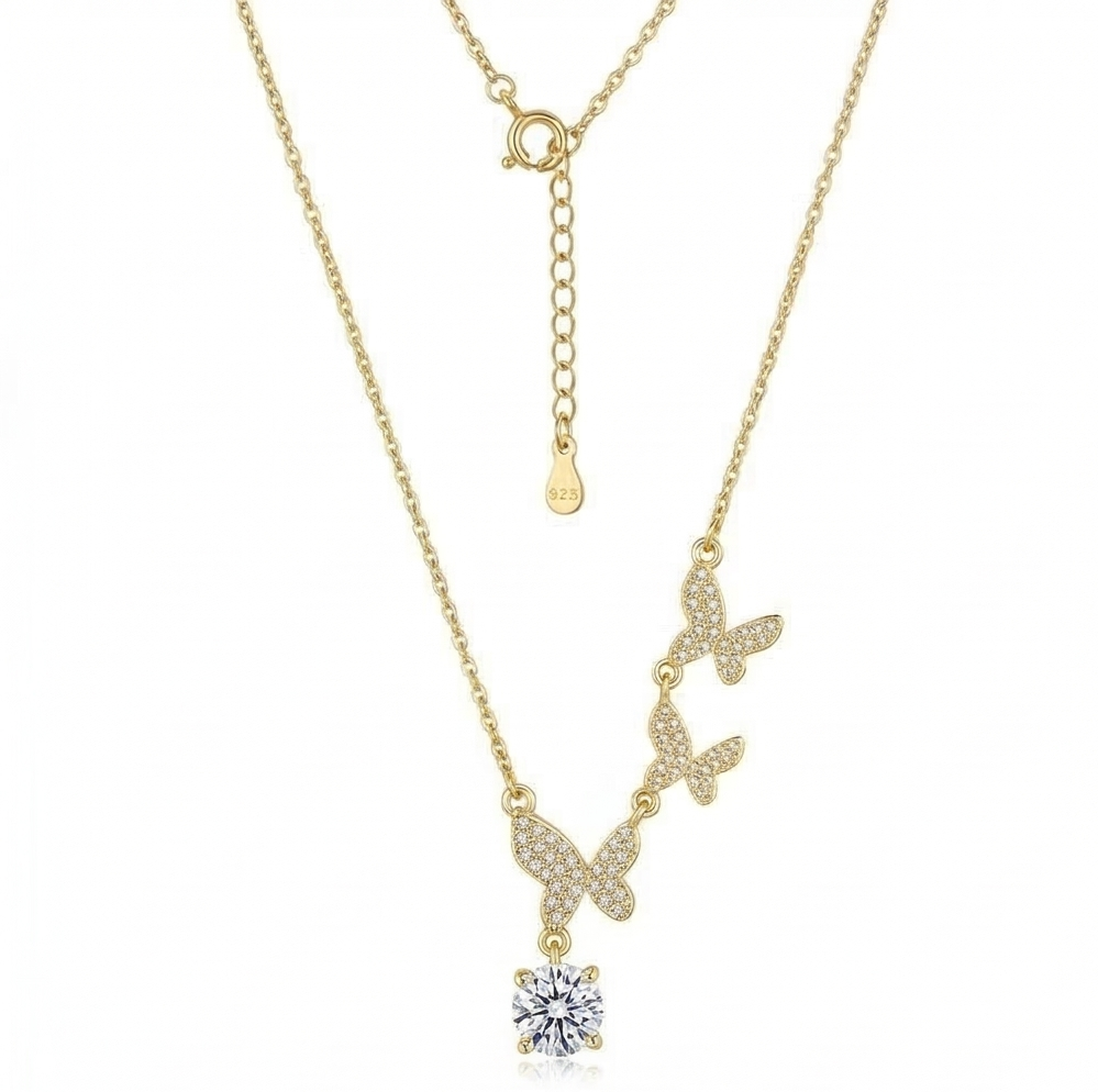 925 Sterling Silver Ascending Butterfly Pendant Necklace Jewellery with Gold Finish