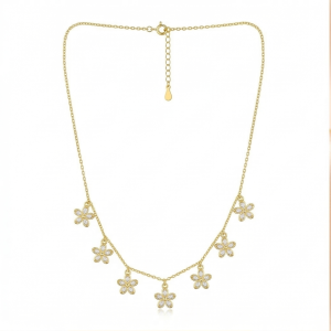 925 Sterling Silver Clear Floral Charm Necklace Jewellery for Women with Gold Finish