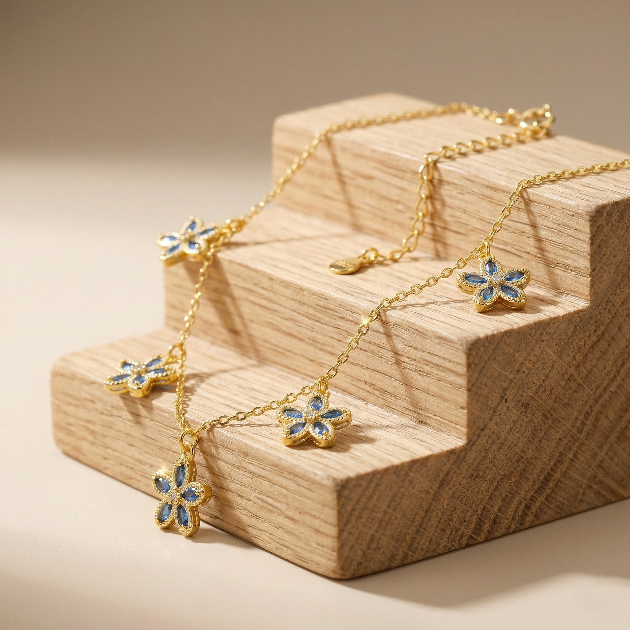 925 Sterling Silver Floral Charm Necklace for Women with Gold Finish Blue Flower Jewellery