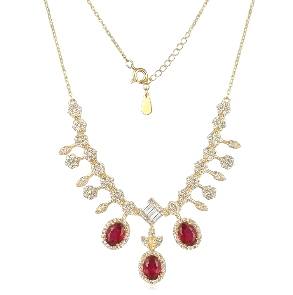 925 Sterling Silver Gold Plated Statement Red Gemstone Necklace Jewellery for Women